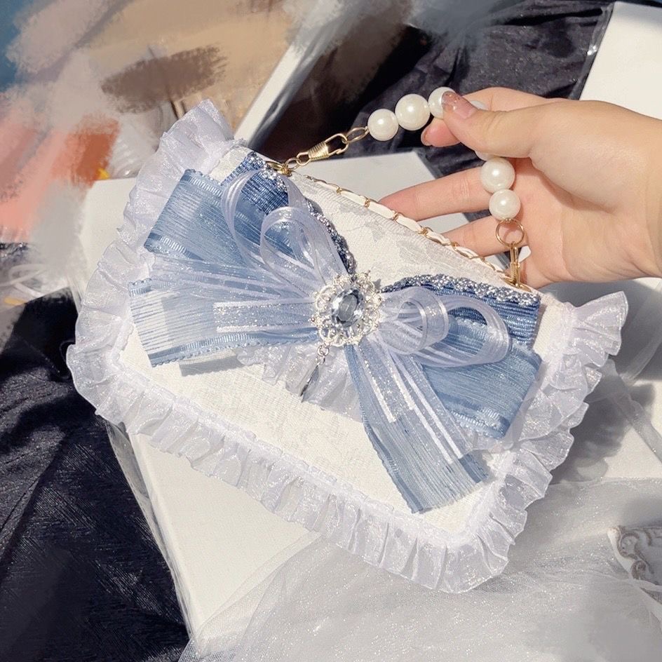 Luxury Y2K Bags - chain silver and blue lolita lace
