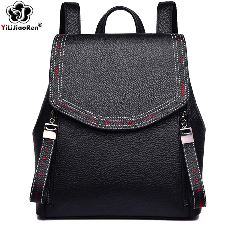Genuine Leather Backpack - Fashion Thread Women Backpack Designer Genuine